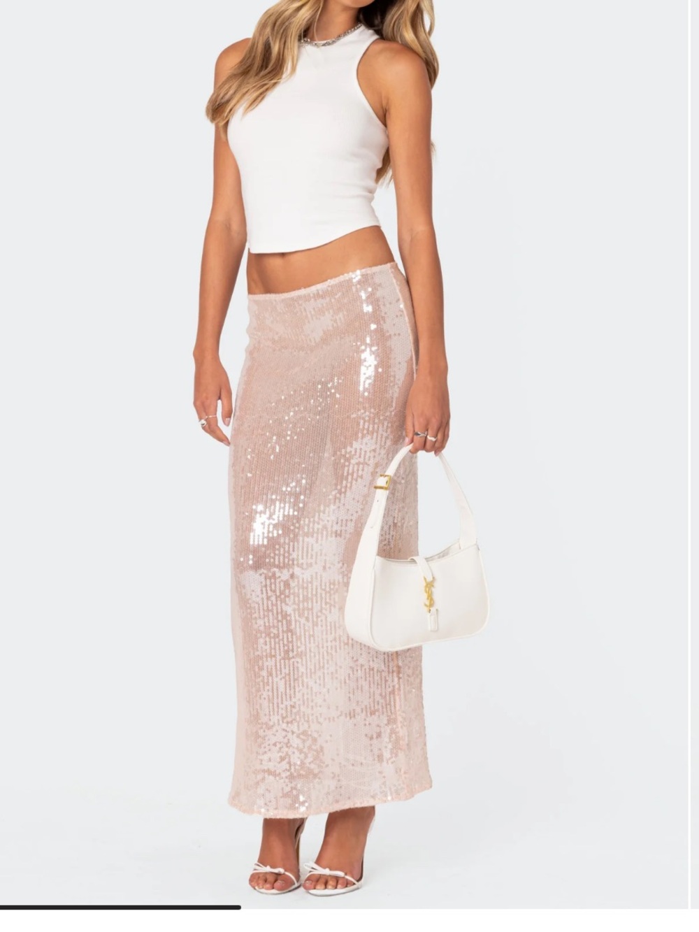 Edikted Sheer Sequin Maxi Skirt - neutral